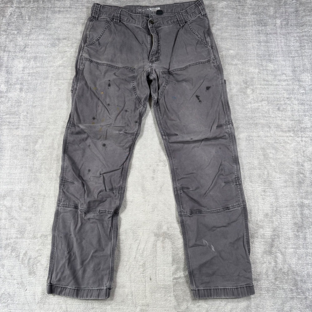 Carhartt Pants Mens 34x32 Gray Double Knee Work Distressed Relaxed Fit Carpenter